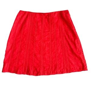 Eileen Fisher 100% Irish Linen A Line Skirt Red Sz Large Eyelet Colorful Coastal